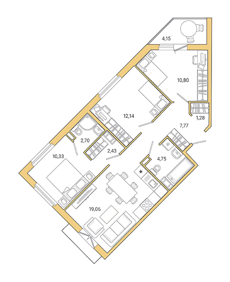 3-комнатная квартира 75.41 м², 6/10 эт., ЖК «Jaanila Drive»